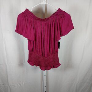 NWT INC International Concepts Size S Blouse Top Women's burgundy Short Sleeve